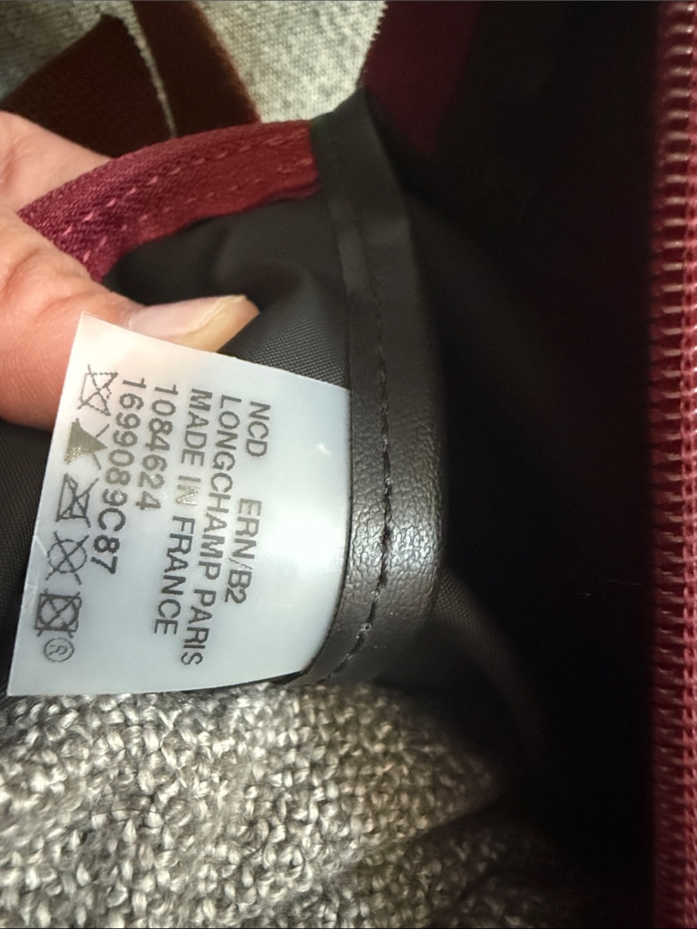 Longchamp Burgundy Nylon Backpack with Brown Leather Flap - Picture 6 of 6